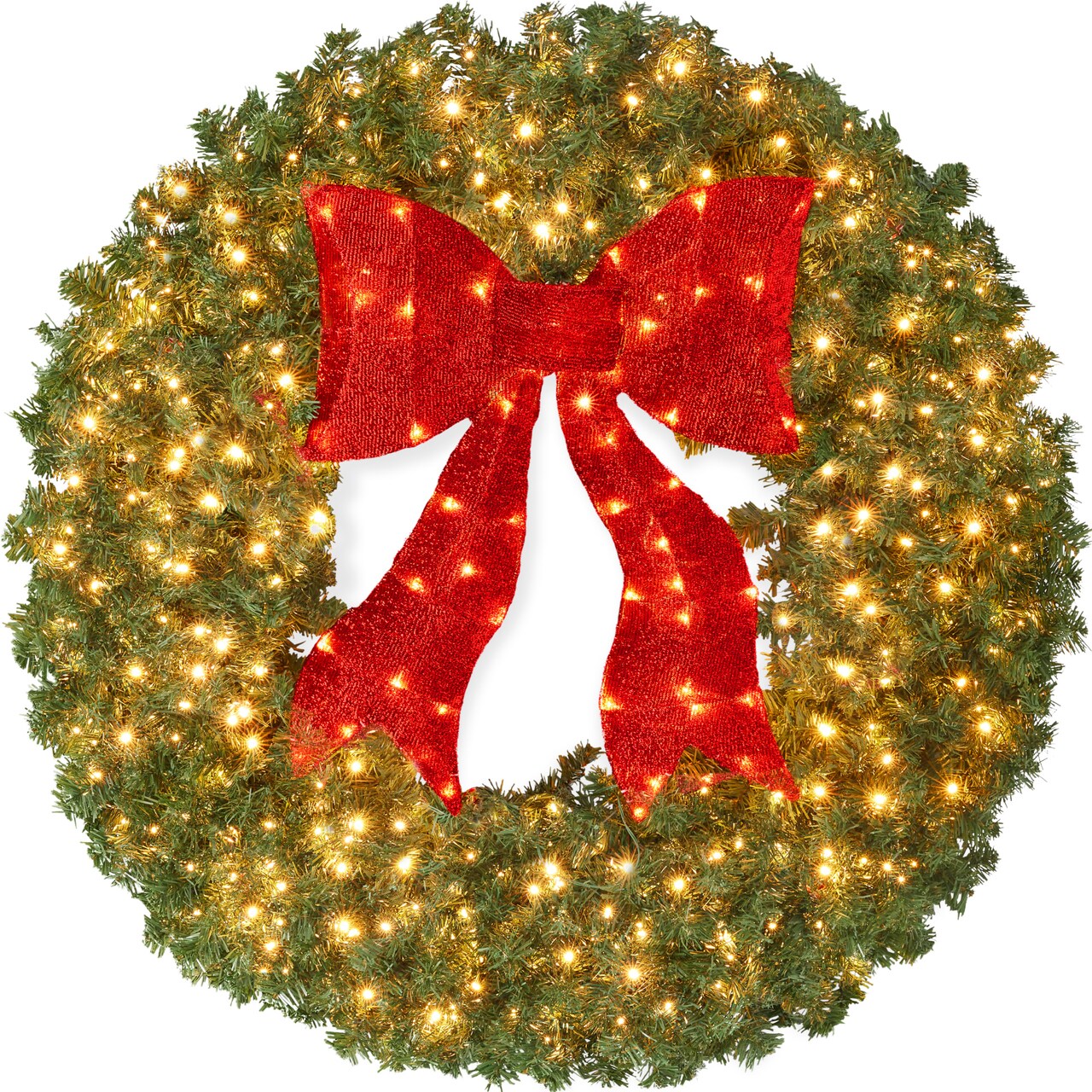 Best Choice Products Artificial Pre-Lit Fir Christmas Wreath Décor w/ Red Bow, LED Lights, Tips, Plug-In